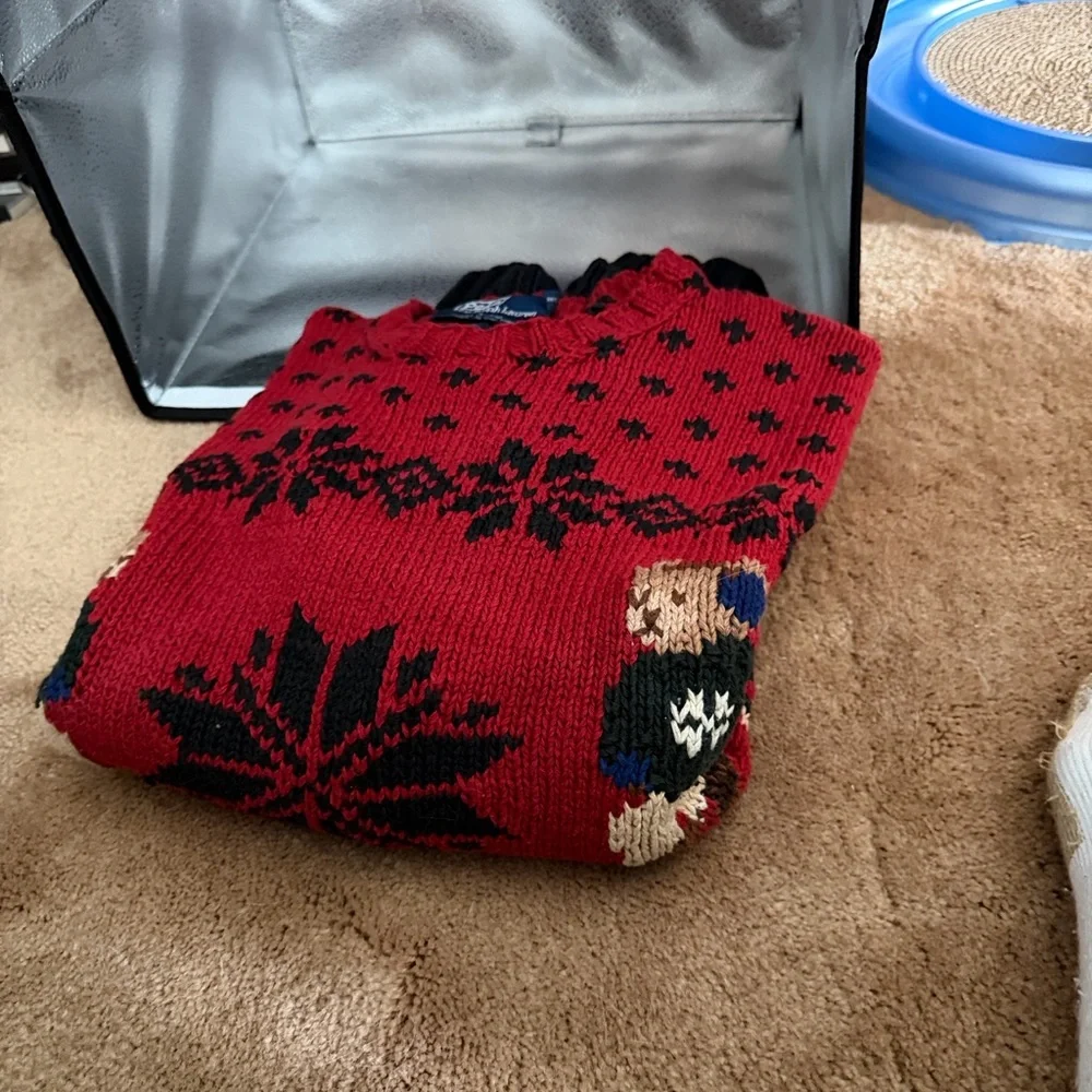 Ralph Lauren Red Crewneck Sweater with Skiing Bear Design - Picture 9 of 11
